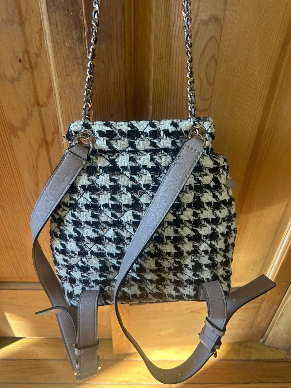 Ladies Black and White Checkered Backpack